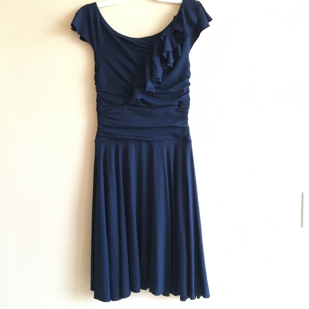 Anthropologie Bailey 44 Rushing Ruffles Dress, Navy Blue, XS